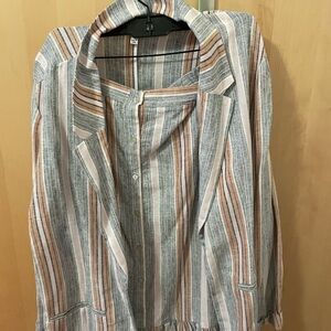 Nanette Lepore Peach and Gray Striped Blazer xl skirt L blazer